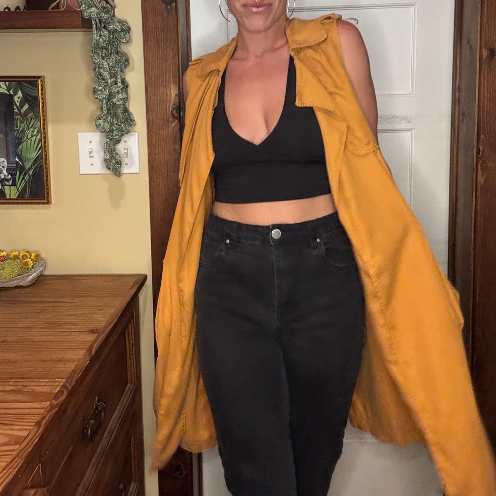 Mustard Yellow Zara Long Belted Dress Vest